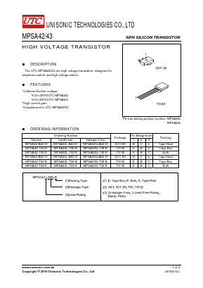 MPSA43L-T92-R Datasheet PDF Unisonic Technologies