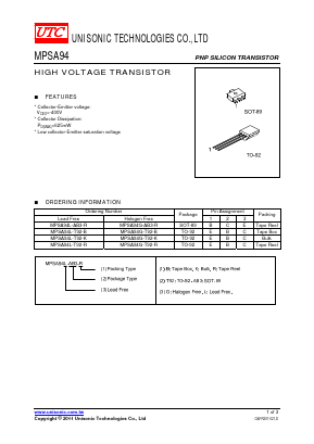 MPSA94G-AB3-B Datasheet PDF Unisonic Technologies