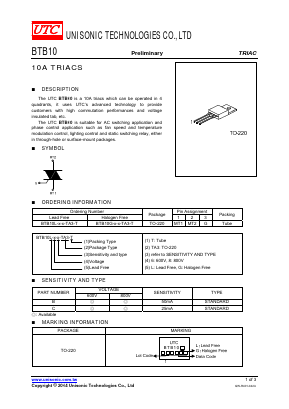 BTB10L-8-B-TA3-T Datasheet PDF Unisonic Technologies