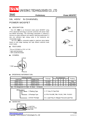 3N40L-TF3-R Datasheet PDF Unisonic Technologies