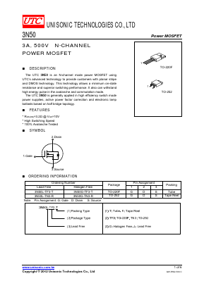 3N50G-TN3-T Datasheet PDF Unisonic Technologies