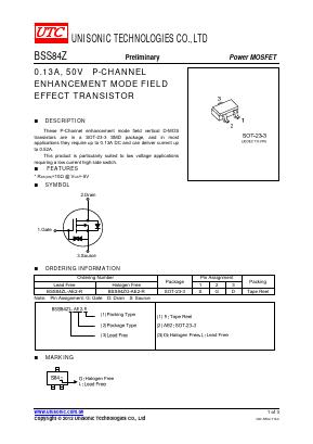 BSS84ZL-AE2-R Datasheet PDF Unisonic Technologies