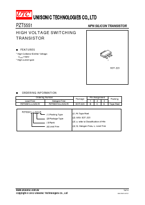 PZT5551G-A-AA3-R Datasheet PDF Unisonic Technologies