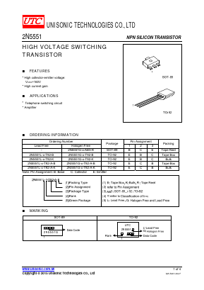 2N5551G-X-AB3-R Datasheet PDF Unisonic Technologies