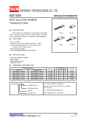 MJE13005L-X-TQ3-T Datasheet PDF Unisonic Technologies