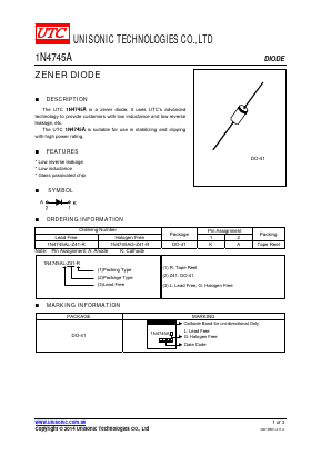 1N4745AG-Z41-R Datasheet PDF Unisonic Technologies
