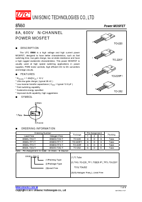 8N60L-TF1-T Datasheet PDF Unisonic Technologies