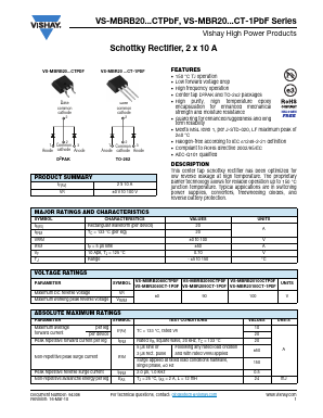 VS-MBR20100CTTRLPBF Datasheet PDF Vishay Semiconductors