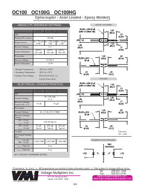 OC100 Datasheet PDF Voltage Multipliers Inc