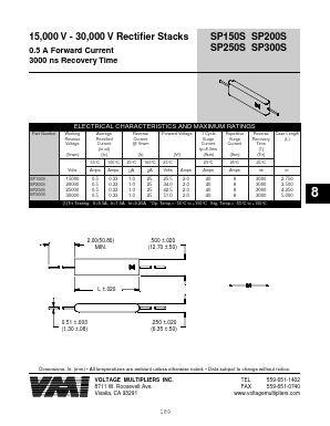 SP200S Datasheet PDF Voltage Multipliers Inc