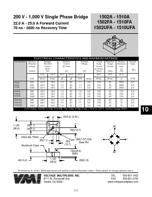 1502UFA Datasheet PDF Voltage Multipliers Inc