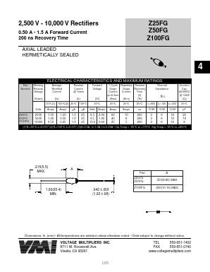 Z25FG Datasheet PDF Voltage Multipliers Inc