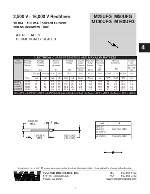 M50UFG Datasheet PDF Voltage Multipliers Inc