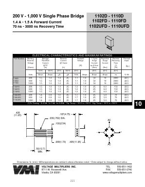 1106UFD Datasheet PDF Voltage Multipliers Inc