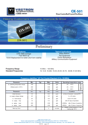 OX-5010-EAP-1071-10 Datasheet PDF Vectron International