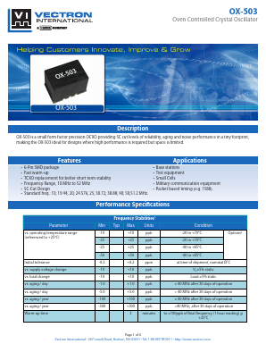 OX-503 Datasheet PDF Vectron International