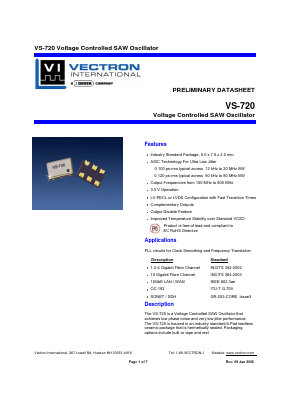 VS-720-LFF-FBD-175.0000 Datasheet PDF Vectron International