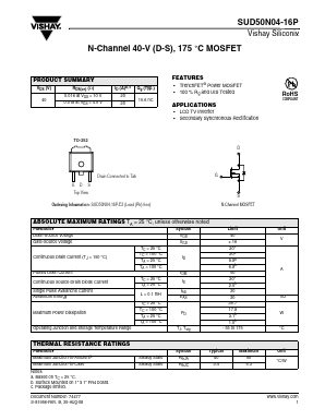 SUD50N04-16P Datasheet PDF Vishay Semiconductors