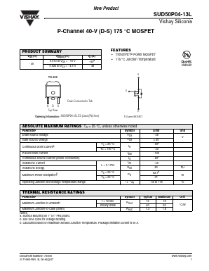SUD50P04-13L Datasheet PDF Vishay Semiconductors