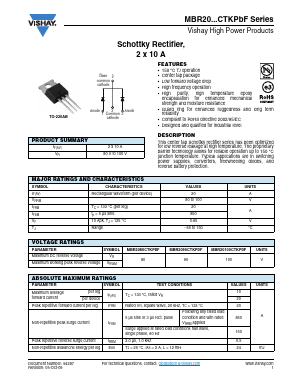 MBR20100CTKPBF Datasheet PDF Vishay Semiconductors