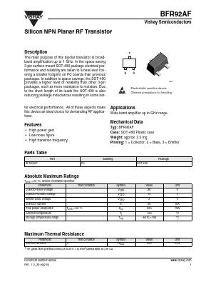BFR92AF Datasheet PDF Vishay Semiconductors