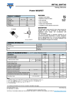 SIHF740 Datasheet PDF Vishay Semiconductors