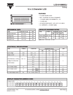 LCD-016M002J Datasheet PDF Vishay Semiconductors