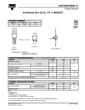 SUP70N06-14-E3 Datasheet PDF Vishay Semiconductors
