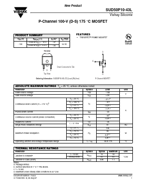 SUD50P10-43L Datasheet PDF Vishay Semiconductors