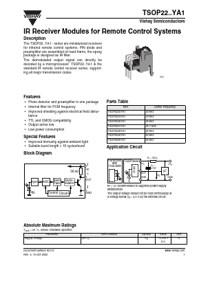 TSOP2236YA1 Datasheet PDF Vishay Semiconductors