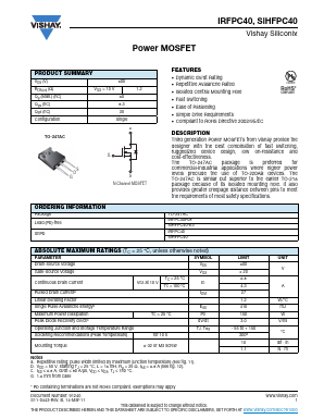 SIHFPC40 Datasheet PDF Vishay Semiconductors