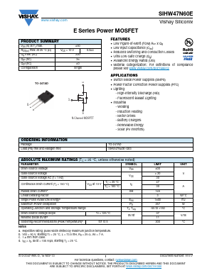 SIHW47N60E-GE3 Datasheet PDF Vishay Semiconductors