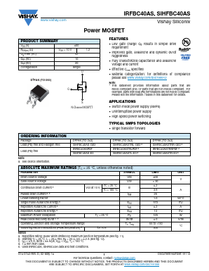 IRFBC40AS Datasheet PDF Vishay Semiconductors