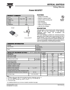 IRFPE40 Datasheet PDF Vishay Semiconductors