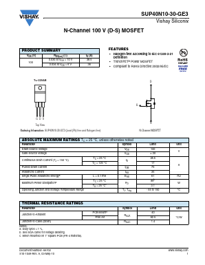 SUP40N10-30-GE3 Datasheet PDF Vishay Semiconductors