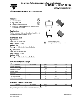 BFR182T Datasheet PDF Vishay Semiconductors