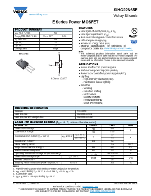 SIHG22N65E Datasheet PDF Vishay Semiconductors