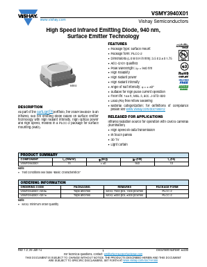 VSMY3940X01 Datasheet PDF Vishay Semiconductors
