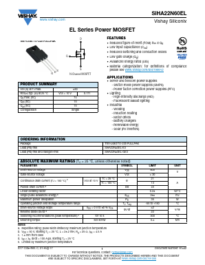 SIHA22N60EL Datasheet PDF Vishay Semiconductors