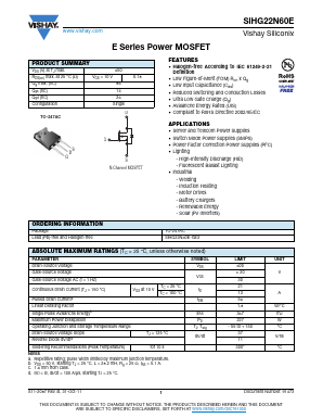 SIHG22N60E Datasheet PDF Vishay Semiconductors
