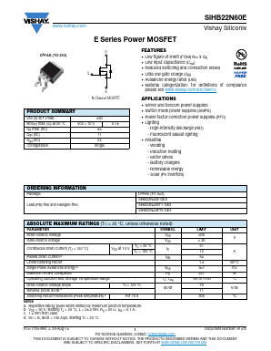 SIHB22N60E-GE3 Datasheet PDF Vishay Semiconductors