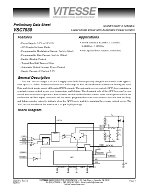 VSC7939W Datasheet PDF Vitesse Semiconductor