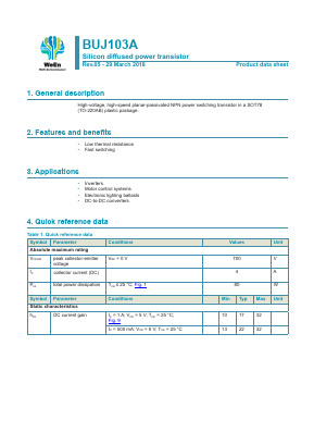 BUJ103A Datasheet PDF WeEn Semiconductors