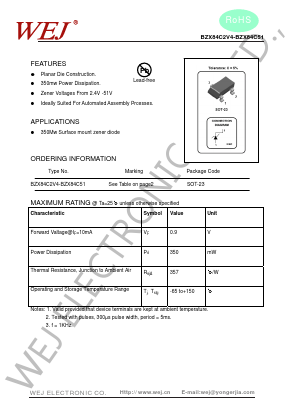 BZX84C2V4 Datasheet PDF WEJ ELECTRONIC CO.