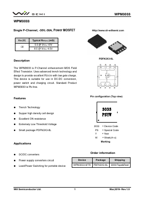 WPM3033 Datasheet PDF Will Semiconductor Ltd.