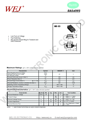 BAS40WS Datasheet PDF SHENZHEN YONGERJIA INDUSTRY CO.,LTD
