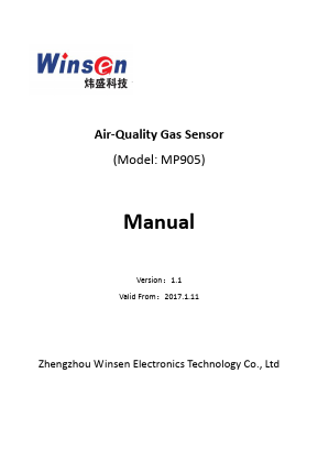 MP905 Datasheet PDF Zhengzhou Winsen Electronics Technology Co., Ltd.