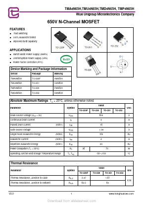 TMP4N65H Datasheet PDF Wuxi Unigroup Microelectronics Company