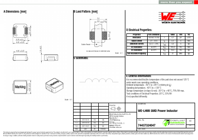 74437324047 Datasheet PDF Wurth Elektronik GmbH & Co. KG, Germany.