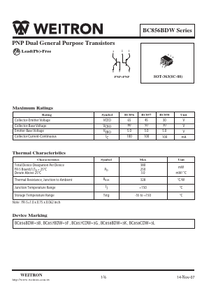 BC857BDW Datasheet PDF Weitron Technology